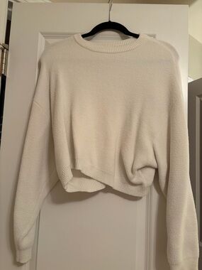 Zara Cream Cropped Crewneck Sweater